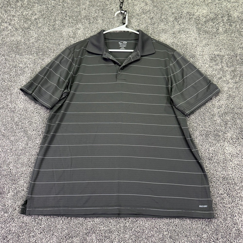 C9 By Champion Polo Shirt Mens Large Gray Striped Duo Dry Golf Casual Top